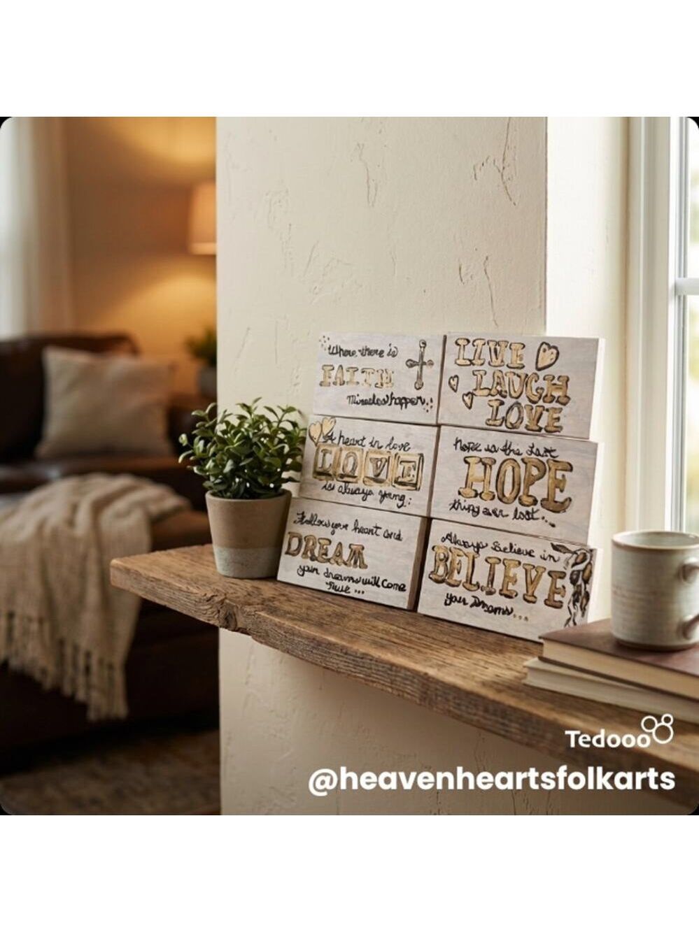 6 Pcs. Inspirational/Motivational Heaven & Hearts Tiles- Believe Dream Faith +3
